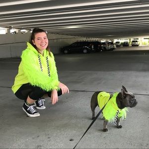 MOSHIQA Neon Green Feathers Hoodie Size M Sweatshirt Pet Dog WOOF Glamoratti